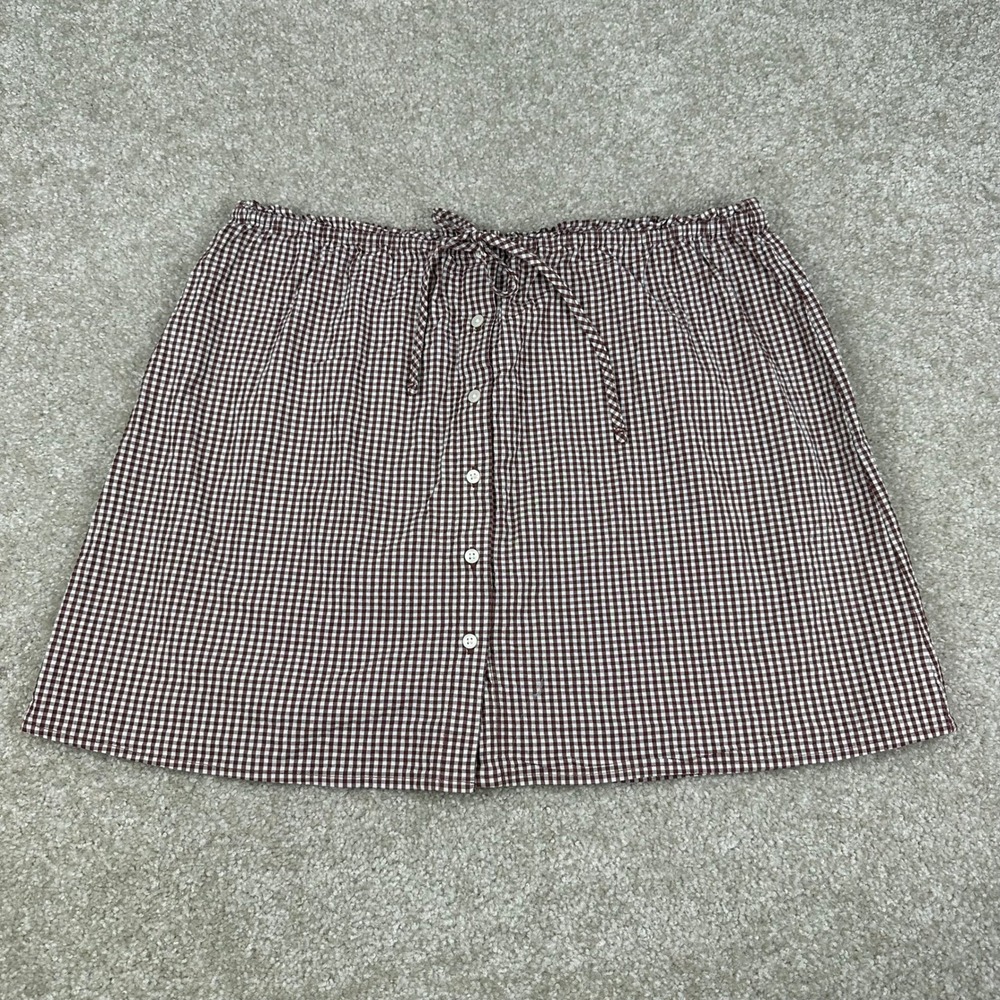 A New Day Gingham Button Front Mini Skirt Brown White Cotton Blend Size M Casual